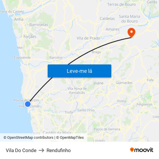 Vila Do Conde to Rendufinho map