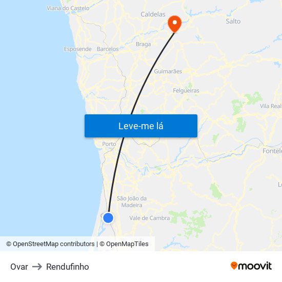 Ovar to Rendufinho map
