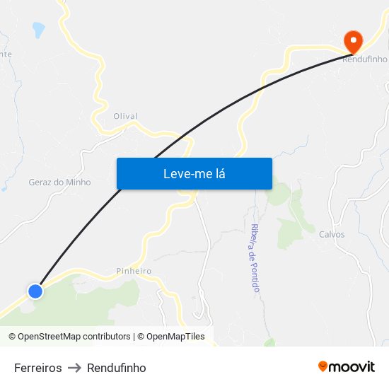 Ferreiros to Rendufinho map