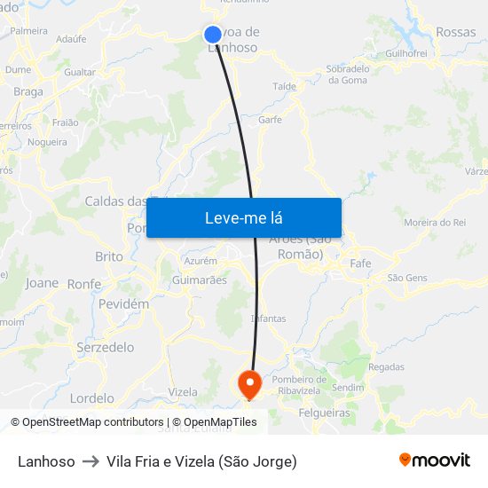 Lanhoso to Vila Fria e Vizela (São Jorge) map