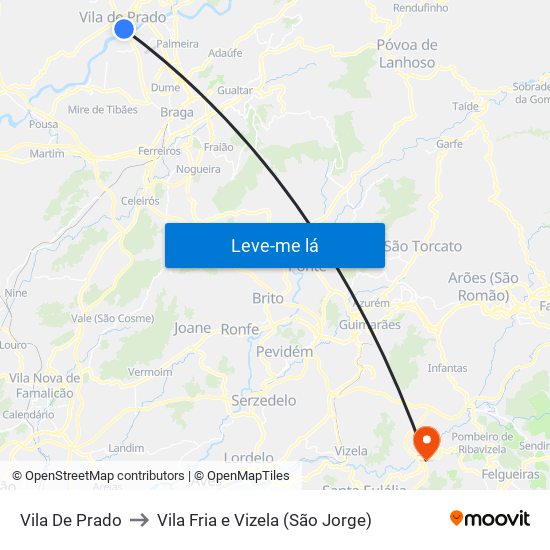 Vila De Prado to Vila Fria e Vizela (São Jorge) map
