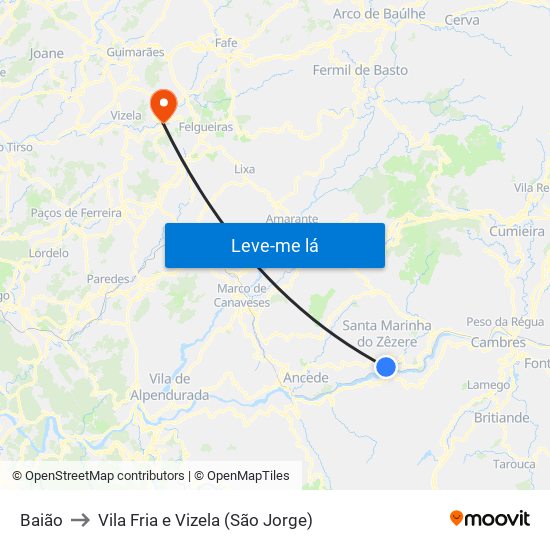 Baião to Vila Fria e Vizela (São Jorge) map