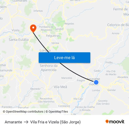 Amarante to Vila Fria e Vizela (São Jorge) map