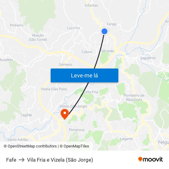 Fafe to Vila Fria e Vizela (São Jorge) map