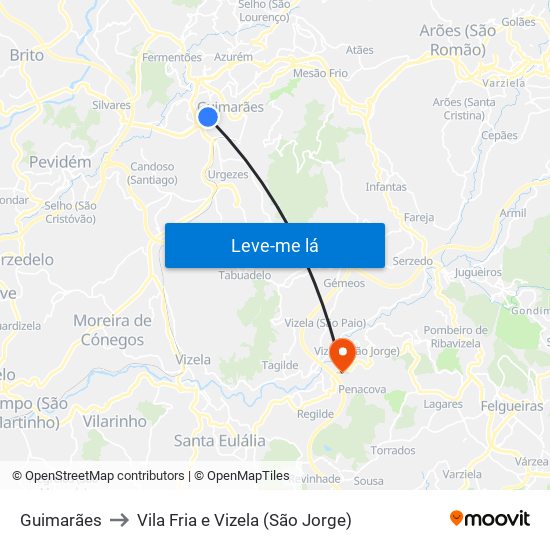 Guimarães to Vila Fria e Vizela (São Jorge) map