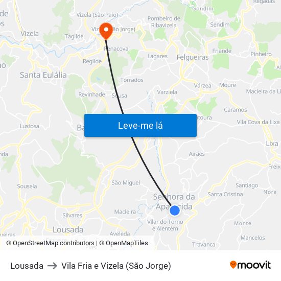 Lousada to Vila Fria e Vizela (São Jorge) map