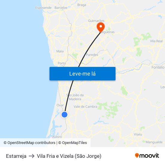 Estarreja to Vila Fria e Vizela (São Jorge) map