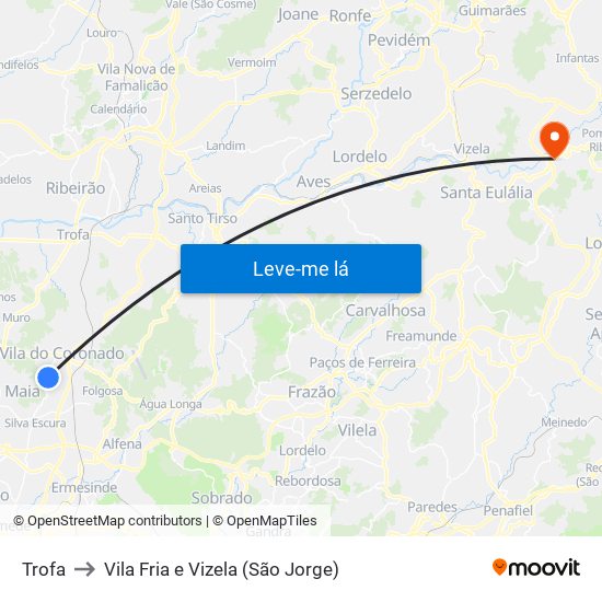 Trofa to Vila Fria e Vizela (São Jorge) map