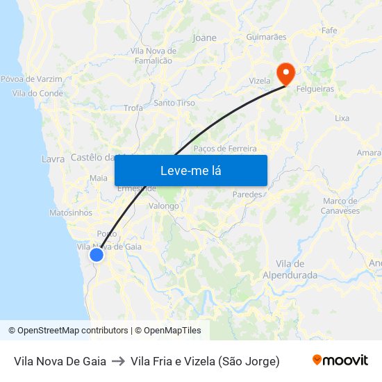 Vila Nova De Gaia to Vila Fria e Vizela (São Jorge) map