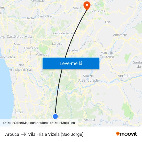 Arouca to Vila Fria e Vizela (São Jorge) map