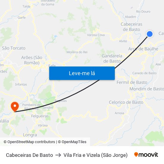 Cabeceiras De Basto to Vila Fria e Vizela (São Jorge) map