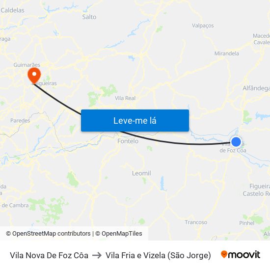 Vila Nova De Foz Côa to Vila Fria e Vizela (São Jorge) map