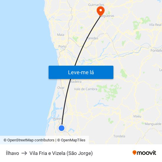 Ílhavo to Vila Fria e Vizela (São Jorge) map
