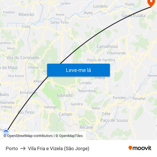 Porto to Vila Fria e Vizela (São Jorge) map