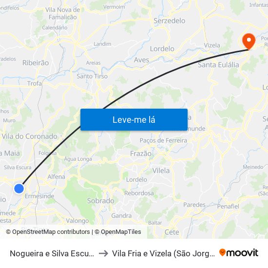 Nogueira e Silva Escura to Vila Fria e Vizela (São Jorge) map