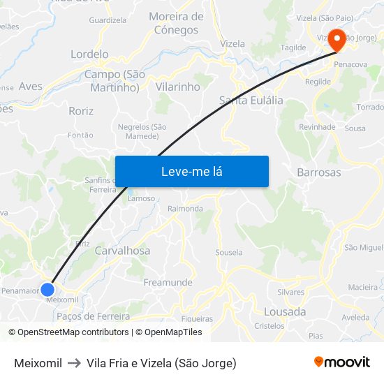 Meixomil to Vila Fria e Vizela (São Jorge) map