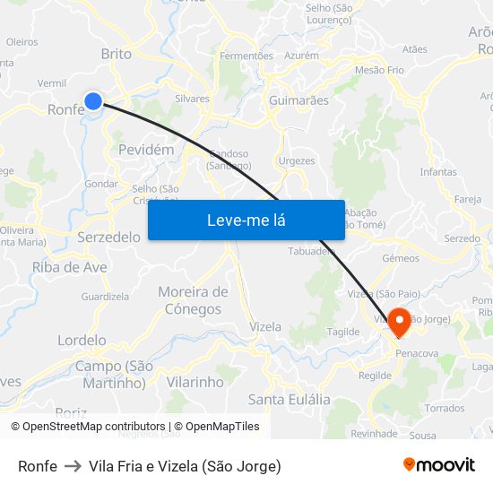 Ronfe to Vila Fria e Vizela (São Jorge) map