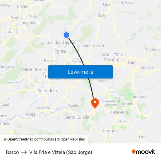 Barco to Vila Fria e Vizela (São Jorge) map