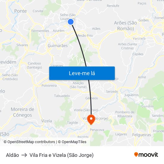 Aldão to Vila Fria e Vizela (São Jorge) map