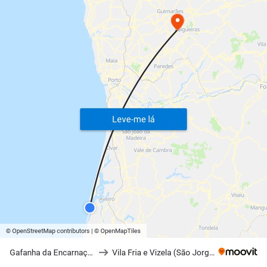 Gafanha da Encarnação to Vila Fria e Vizela (São Jorge) map