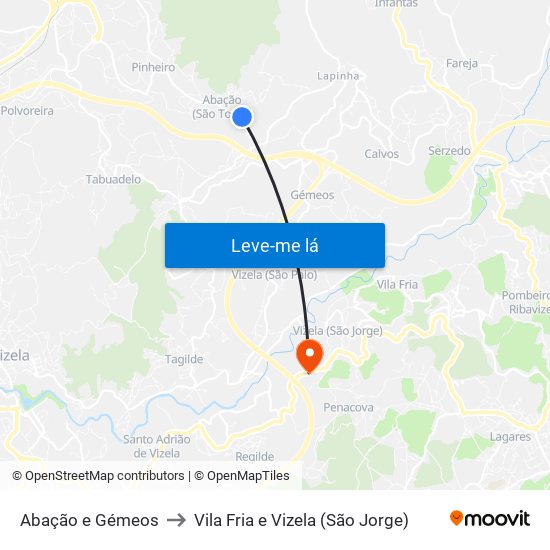 Abação e Gémeos to Vila Fria e Vizela (São Jorge) map