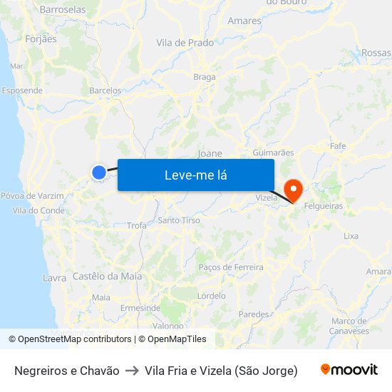 Negreiros e Chavão to Vila Fria e Vizela (São Jorge) map