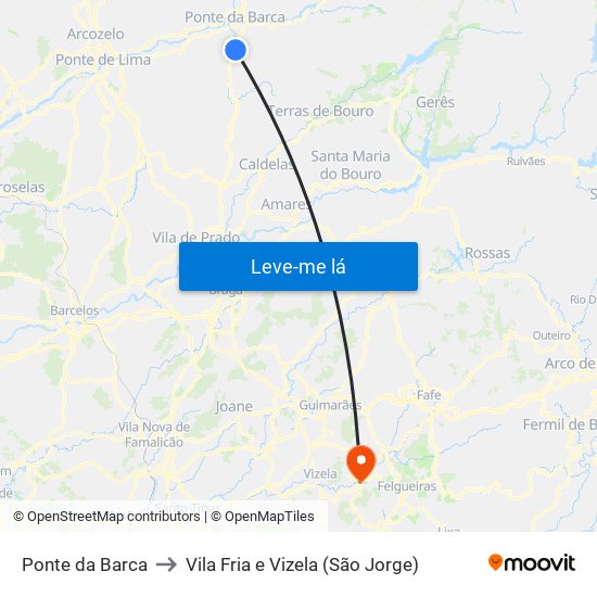 Ponte da Barca to Vila Fria e Vizela (São Jorge) map