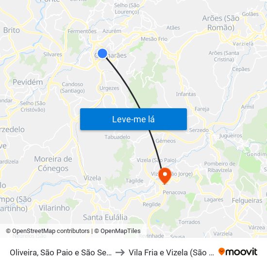 Oliveira, São Paio e São Sebastião to Vila Fria e Vizela (São Jorge) map