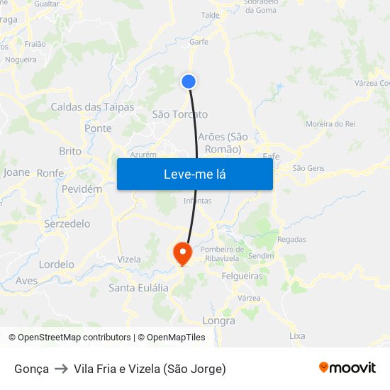 Gonça to Vila Fria e Vizela (São Jorge) map