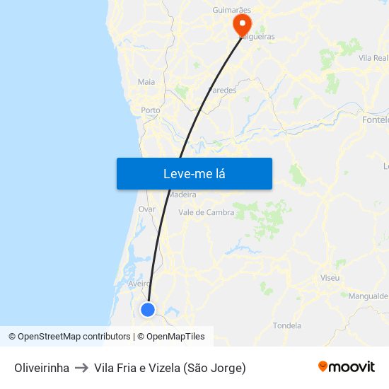 Oliveirinha to Vila Fria e Vizela (São Jorge) map