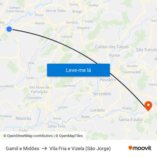 Gamil e Midões to Vila Fria e Vizela (São Jorge) map