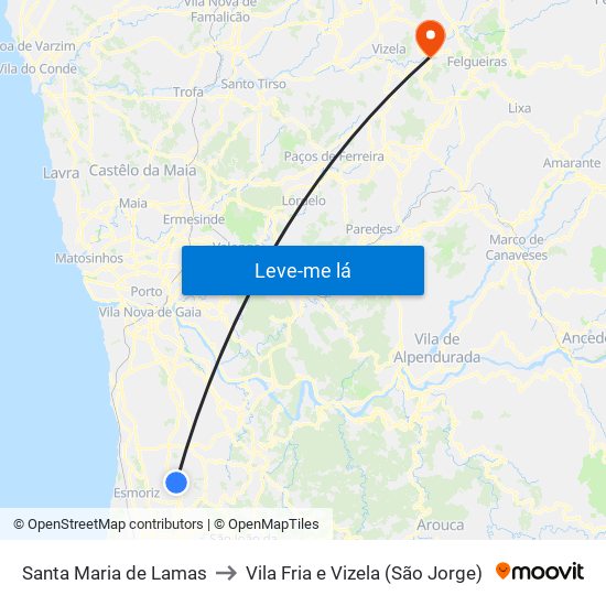 Santa Maria de Lamas to Vila Fria e Vizela (São Jorge) map