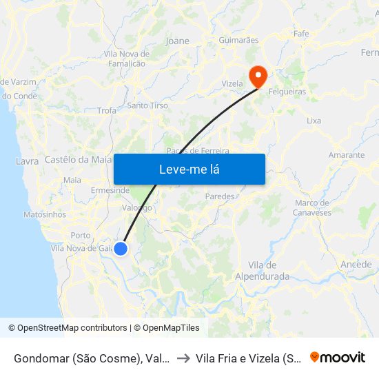 Gondomar (São Cosme), Valbom e Jovim to Vila Fria e Vizela (São Jorge) map