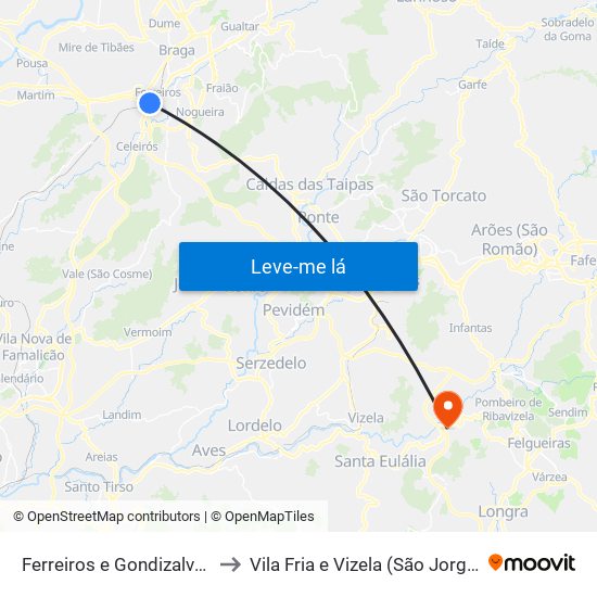 Ferreiros e Gondizalves to Vila Fria e Vizela (São Jorge) map