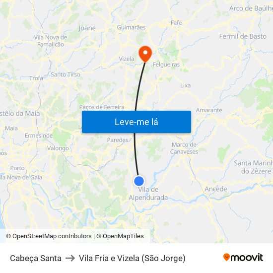 Cabeça Santa to Vila Fria e Vizela (São Jorge) map