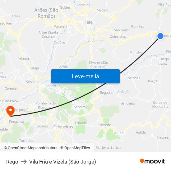Rego to Vila Fria e Vizela (São Jorge) map