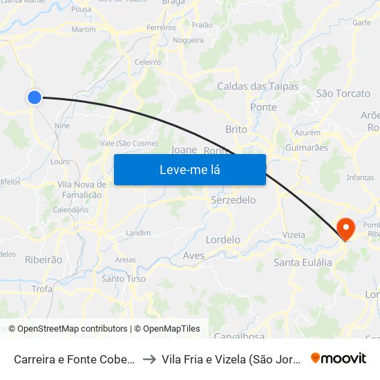 Carreira e Fonte Coberta to Vila Fria e Vizela (São Jorge) map
