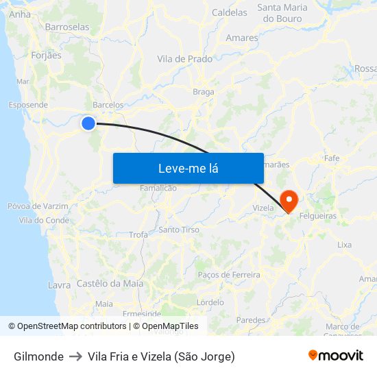 Gilmonde to Vila Fria e Vizela (São Jorge) map