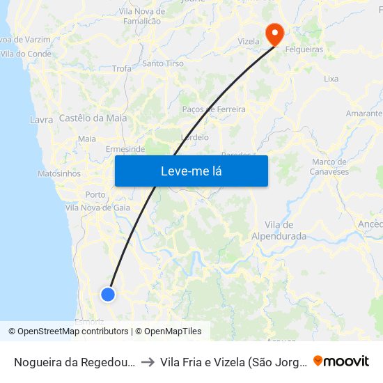 Nogueira da Regedoura to Vila Fria e Vizela (São Jorge) map