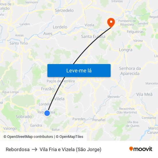 Rebordosa to Vila Fria e Vizela (São Jorge) map