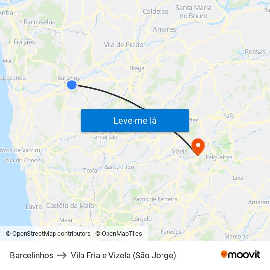 Barcelinhos to Vila Fria e Vizela (São Jorge) map
