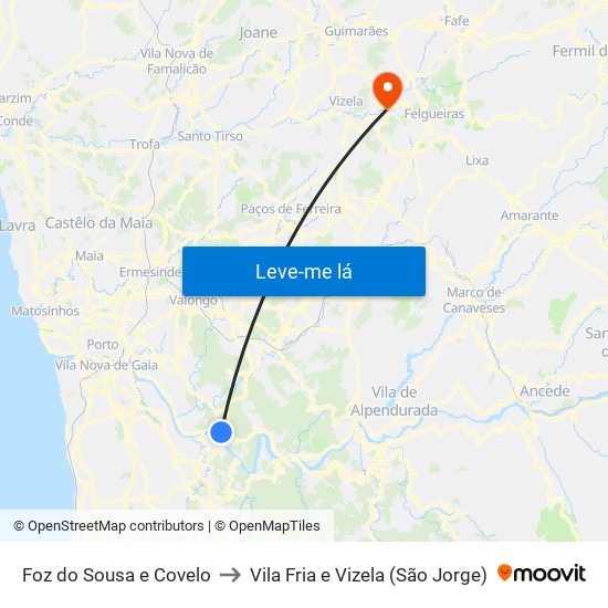 Foz do Sousa e Covelo to Vila Fria e Vizela (São Jorge) map