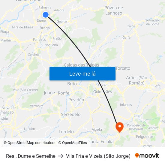 Real, Dume e Semelhe to Vila Fria e Vizela (São Jorge) map