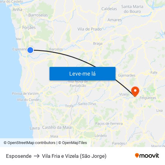 Esposende to Vila Fria e Vizela (São Jorge) map