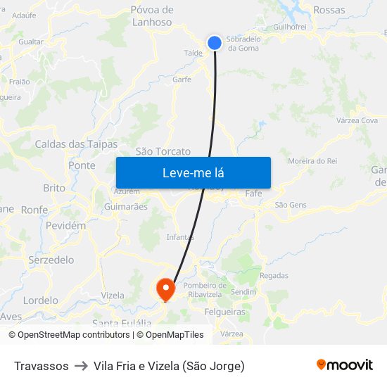 Travassos to Vila Fria e Vizela (São Jorge) map