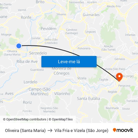 Oliveira (Santa Maria) to Vila Fria e Vizela (São Jorge) map