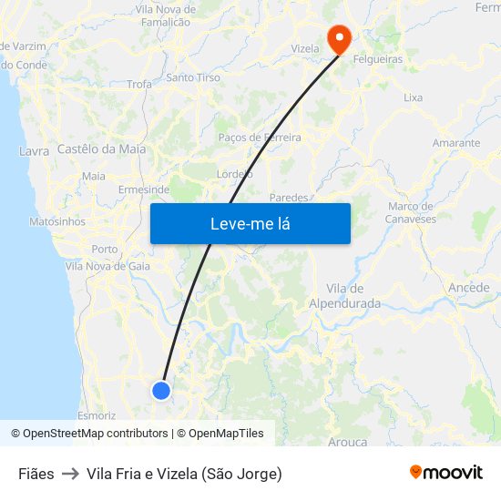 Fiães to Vila Fria e Vizela (São Jorge) map