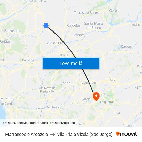 Marrancos e Arcozelo to Vila Fria e Vizela (São Jorge) map