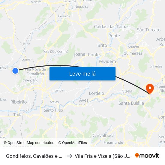 Gondifelos, Cavalões e Outiz to Vila Fria e Vizela (São Jorge) map