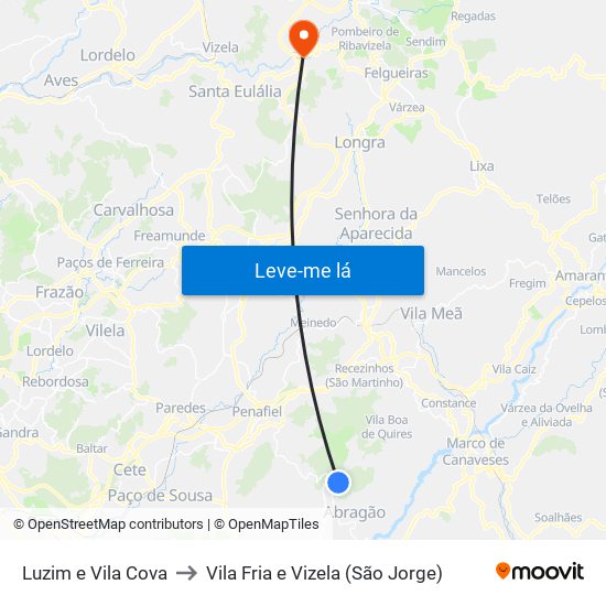 Luzim e Vila Cova to Vila Fria e Vizela (São Jorge) map